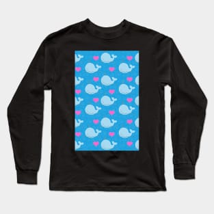 Little Blue Whales with Pink Hearts Long Sleeve T-Shirt